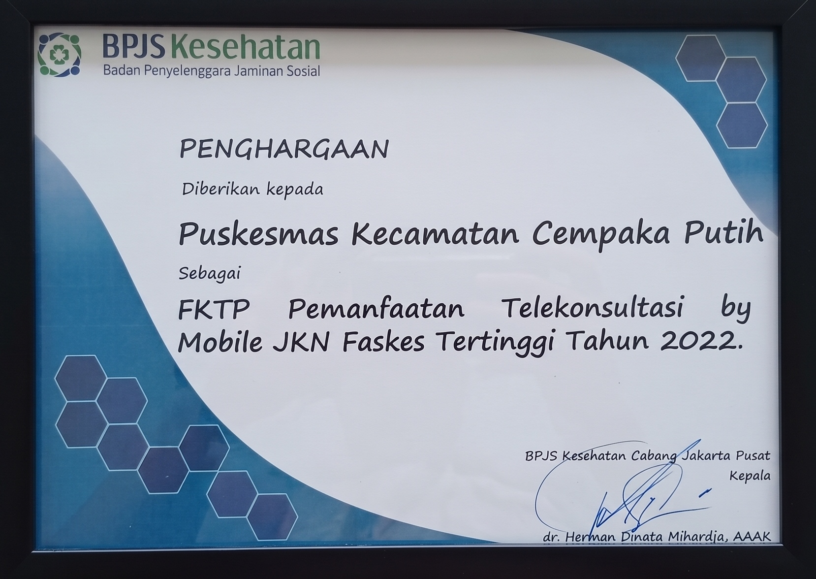 Piagam Apresiasi Pelayanan Kesehatan Terakreditasi 2022