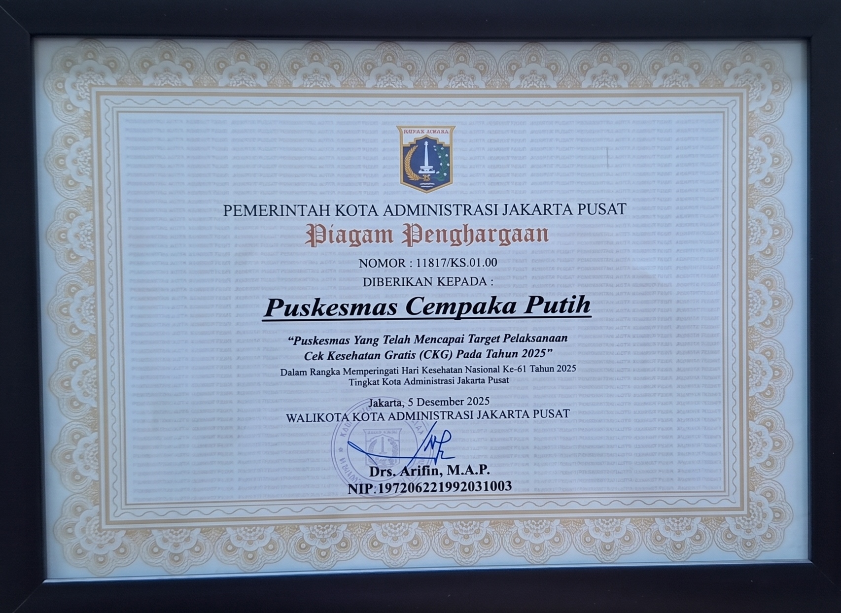 Piagam Penghargaan Program Kesehatan Masyarakat 2025